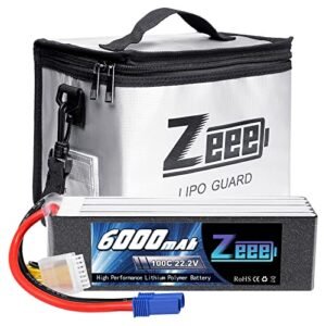 Zeee 6S Lipo Battery 6000mAh 22.2V 100C Soft Case Battery EC5 Connector 1 Pack Battery with 1 Pcs Lipo Safe Bag Fireproof Explosionproof Bag for Storage Charging