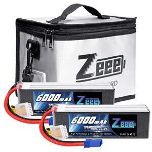 Zeee 6S Lipo Battery 6000mAh 22.2V 100C Soft Case Battery EC5 Connector 2 Pack Batteries with 1 Pcs Lipo Safe Bag Fireproof Explosionproof Bag for Storage Charging