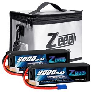 Zeee 4S Lipo Battery 9000mAh 14.8V 100C Soft Case Battery EC5 Connector 2 Pack Batteries with 1 Pcs Lipo Safe Bag Fireproof Explosionproof Bag for Storage Charging