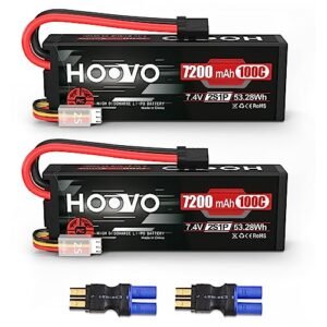 HOOVO 2S Lipo Battery 7.4V 7200mAh 100C Best RC Car Battery Pack Hard Case with TR Plug for 1/8 and 1/10 RC Truck Vehicles Car Truggy Buggy Racing Models 2 Pack