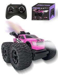 Pink 4WD Nitro RC Monster Truck Remote Control Car with Spray Function and 360 Flips for Girls Ages 3 and Up
