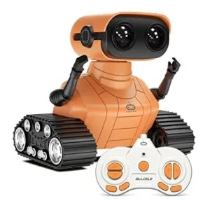 ALLCELE Rechargeable RC Robot Toy for Kids Remote Control Hobbies with Music LED Eyes Gift for Children Age 3 and Up Orange