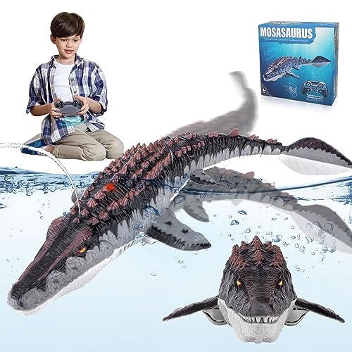 WakeInsa Remote Control Mosasaur 2023 RC Water Tires Dinosaur Toy for Kids Pool and Bath Play