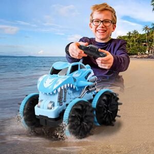 SENBYOWEI RC Monster Trucks in Water Amphibious Remote Control Shark Car Toy for Kids Ages 6 12