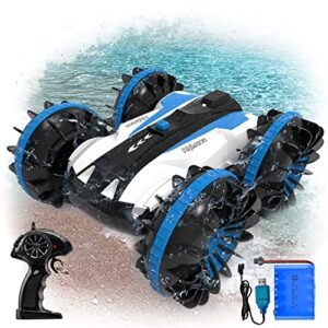 ALPHAREV Build Your Own RC Car Myrtle Beach Amphibious Remote Control Stunt Car 2.4 GHz 4WD Waterproof Rotate 360° Offroad All Terrain Toy for Kids 8 12 Boys Girls Blue