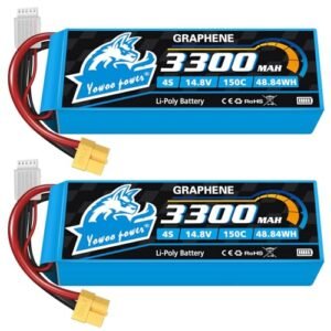 Yowoo 2 Packs 4S Lipo Battery 14.8V 3300mAh 150C Graphene Battery with XT60 Plug for Mikado RC Helicopter Align 550 600 Series