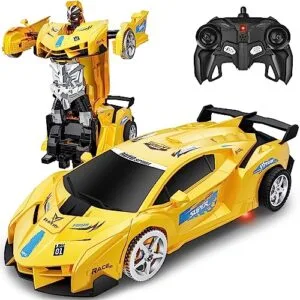 KKONES Caterham RC Car Remote Control Toy for Kids Ages 3 8 Transforming Robot Vehicle Yellow