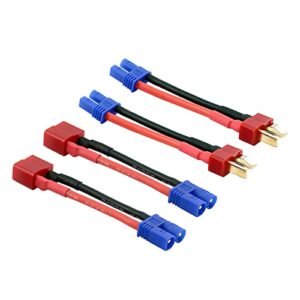rflaueo 4pcs T Plug to EC2 Male Female RC Connector Adapter with 16awg 2inch Wire for GMC RC Body