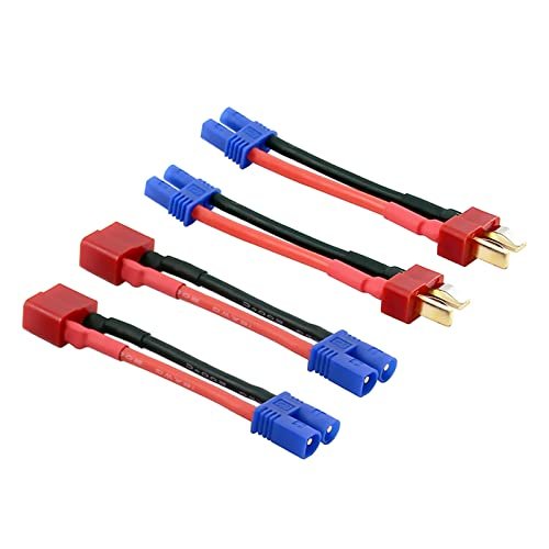 rflaueo 4pcs T Plug to EC2 Male Female RC Connector Adapter with 16awg 2inch Wire for GMC RC Body