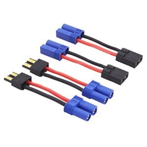 rflaueo 4pcs TRX to EC5 Male Female RC Connector Adapter with 14awg 2in Wire for TRX RC Truck E44 4