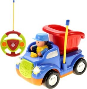 PowerTRC Cartoon Truck Radio Remote Control Toy, RC Cute Construction Car with Music & Light for Toddlers (Blue)
