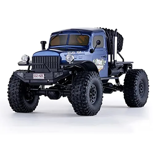 FMS Rochobby 1/10 Atlas Ready Set RC Crawler Truck 4X4 with Chevy RC Truck Body Lighting 2 4GHz Radio Ball Bearing Metal Gear Full 4 Link Suspension for Adults Blue