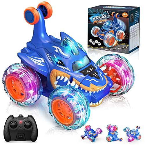 Shark Remote Control Car Top 10 RC Monster Truck for Boys 3+ with 360 Rolling Twister LED Lights Rechargeable USB Cool Outdoor Toy Gift