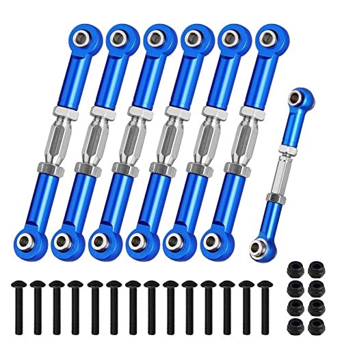 Traxxas Compatible 1/10 RC Car Aluminum Adjustable Turnbuckles Camber Links Toe Link Upgrade Parts Including RC Car Toe Gauge 60 70mm Eye to Eye Blue