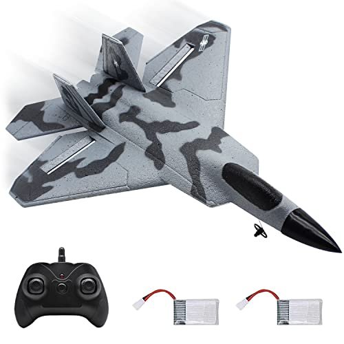Fisca RC F22 Raptor Jet Remote Control Airplane 2.4Ghz 2CH Foam Drone with LED Lights Ready to Fly for Kids and Adults