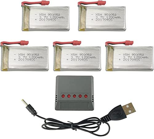 MOONZON 5PCS 3.7V 1200mAh Lithium Battery and 5 in 1 Charger for SYMA X5HW X5HC RC Helicopter Drone Parts