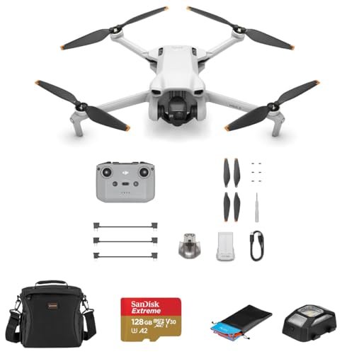 DJI Mini 3 Drone RC N1 Remote Controller Bundle 128GB microSD Card Shoulder Bag Anti Collision Light Landing Pad