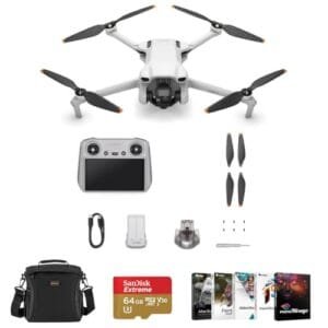 DJI Mini 3 Drone with RC Remote Controller Bundle Includes RC Plane Trainer Software 64GB microSD Card Shoulder Bag