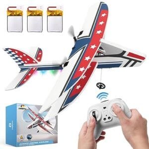 DEERC RC Airplane with Control Horns 2.4GHZ Remote Control Plane Includes 3 Batteries 6 Axis Gyro Stabilizer for Beginners Kids Adults