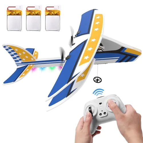 DEERC DC 3 RC Airplane 2.4GHZ Remote Control Plane with 3 Batteries 6 Axis Gyro Stabilizer 2CH RTF Glider Toy for Beginners Kids Boys Girls Adults