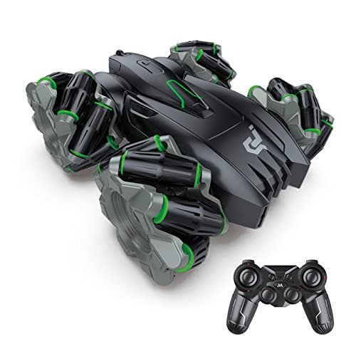 GoolRC 2.4GHz 4WD Remote Control Stunt Car with 360° Rotating Double Sided Flips and LED Headlights for Kids