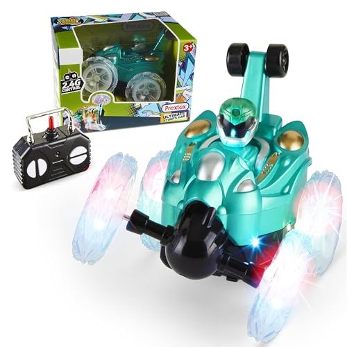 PREXTEX RC Mulia Hobby Kids Stunt Car with Light Up Wheels Remote Control Toy for Boys Ages 3 7