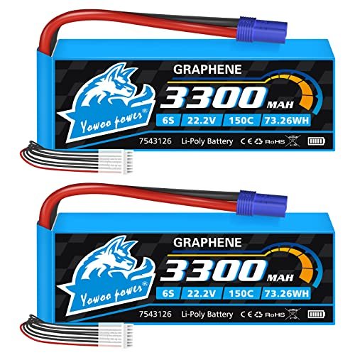 Yowoo 2 Packs 6S Lipo Battery 22.2V 150C 3300mAh Graphene Battery with EC5 Plug Connector for RC Model Fire Trucks and Other Vehicles