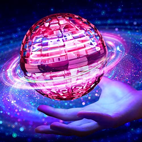 BOYKO RC Slope Soaring Flying Ball Toy 360 Rotating Soaring Orb Ball Rechargeable Boomerang Spinner Drone with LED Lights Hand Controlled Flying Ball UFO Drone for Kids Adults Outdoor Indoor Red