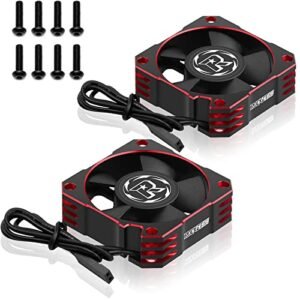 2 Pack High Speed 35mm 21000RPM Aluminum ESC Motor Cooling Fan Heatsink for 1/10 Brushless RC Car Black Red