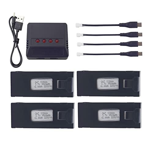 Sea Jump 4PCS 3.7V 1800mAh Lithium Battery with 4in1 Charger Compatible with E88 E88PRO E88MAX E525 E99 E99PRO P1 P5PRO K3 S1 P8 RC Drones