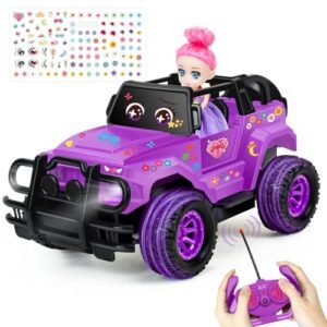 Ynanimery 1 4 Scale RC Truck Purple Remote Control Car with DIY Stickers and Doll for Girls Toddlers All Terrain RC Car Toys Gift for Kids Age 3 4 5 6 7 8 9 10 11 12 Birthday Gift