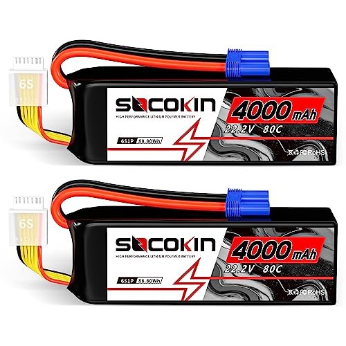Socokin 6S Lipo Battery 22.2V 4000mAh 80C Soft Case with EC5 Plug Perfect for Custom RC Truck Build and Other RC Models 2 Pack