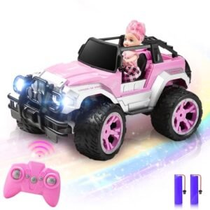 Barbie RC Convertible Car Pink Carox Remote Control Truck with Doll and Sticker 116 Scale Rechargeable Batteries for Girls Ages 4 12