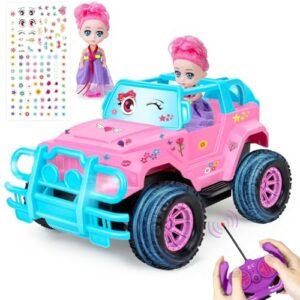 YongnKids 1 20 Scale Gas RC Trucks Off Road Pink Remote Control Car with Mini Doll DIY Sticker for Kids Ages 4 7