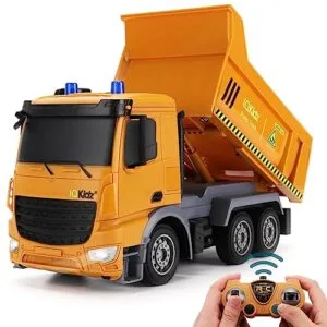IQKidz Best RC Construction Vehicles Remote Control Dump Truck Toy with Blue Warning Lights for Kids Ages 3 4 5 7 8 9 10