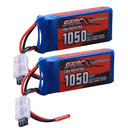 SUNPADOW 2S Mini Lipo Battery 7.4V 20C 1050mAh with JST Connector Rechargeable for RC Airplane Receiver Aircraft Quadcopter Helicopter Drone FPV 2 Count