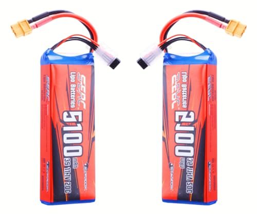 SUNPADOW 3S 11.1V 5100mAh 20C RC Lipo Battery with XT60 Connector for RC Airplane Quadcopter Helicopter Drone FPV Model Racing Hobby 2 Pack