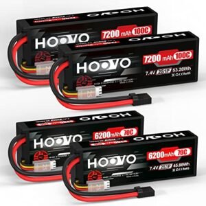 HOOVO 7.4V 70C 6200mAh TR Plug 2 Packs + 7.4V 100C 7200mAh TR Plug 2 Packs Compatible with 1/8 and 1/10 RC Truck Vehicles RC Car Truggy Buggy Racing Models