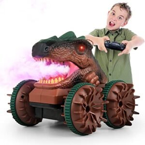 Cheerwing RC International Truck Dinosaur Toy for Kids 2.4GHz Amphibious Waterproof Remote Control Car with LED Light Spray Sound and 360° Rotation