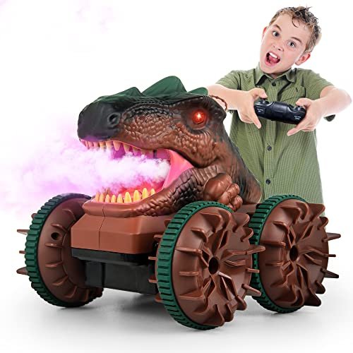 Cheerwing RC International Truck Dinosaur Toy for Kids 2.4GHz Amphibious Waterproof Remote Control Car with LED Light Spray Sound and 360° Rotation