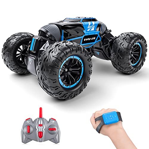 Powerextra RC Aerobatics Training Car 4WD 2.4GHz Remote Control Double Side Transform Off Road Stunt Car with Two Rechargeable Batteries