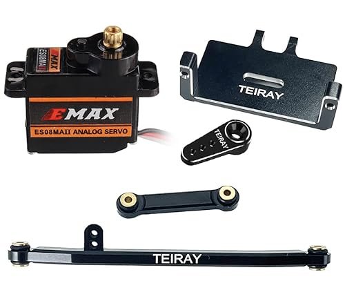TEIRAY EMAX ES08MAII 12g Metal Gear Servo with Mount Bracket and Steering Link Set for AXIAL SCX24 Bronco Deadbolt Gladiator JLU CRC C10 Upgrade Parts Black