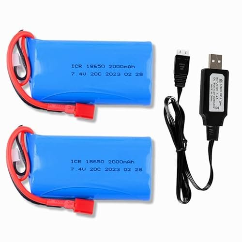 7.4v 2000mah li-ion Battery with Deans T Plug RC Batteries Fit for WLtoys 4WD High Speed RC Cars Trucks with 7.4V Battery Charger