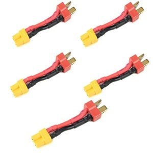 Hengfuntong Elec 5pcs Ultra Deans T Plug Male XT30 Female Extension Adapter Cable Leads 14awg 50mm for RC Charger and Battery