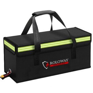 ROLOWAY Fireproof Lipo Battery Bag for RC Lipo Battery Packs 20 x 5 x 7.5 Inch with Comfortable Handle and Reflective Strip