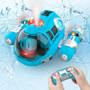 Boat Rc Boat Toys Remote Control Boat Pool Toy Rc Spray Gasboat with Light Swimming Pool Toy for Kids Water Toy for Swimming Pool Bathroom Blue
