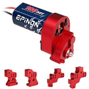 EPINON 180 50T Brushed Motor with Aluminum Transmission Gearbox and Shock Mount for 1/24 AXIAL SCX24 Models Includes 40 wt RC Shock Oil for Enhanced Performance Red