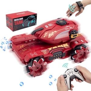 Bindove RC Stunt Tank with RC Studded Ice Tires 360 Rotation Remote Control Stunt Car Shooting Water Bullets Red