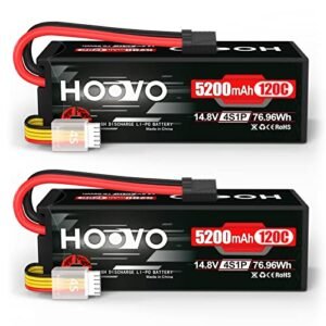 HOOVO 4S Lipo Battery 14.8V 120C 5200mAh for Bigfoot Monster Truck RC Gas Powered Models Hard Case with TR Plug 2 Pack