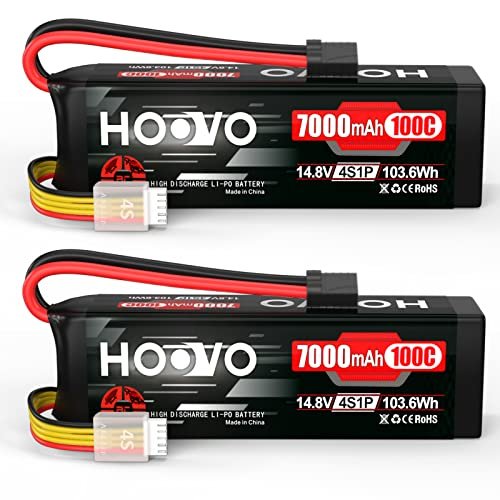HOOVO 4S 14.8V 7000mAh 100C LiPo Battery Pack for RC 8x8 Truck X Maxx and Other RC Models 2 Pack